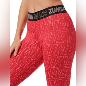 Red and pink all over print Zumba long leggings XS